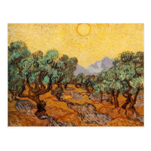 Oliviers avec le ciel et la carte postale jaunes d
