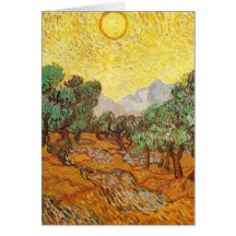 Oliviers ciel jaune et Sun (F710) de Van Gogh Cartes De Vœux