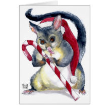 Opossum mignon de Père Noël avec la carte de Noël 