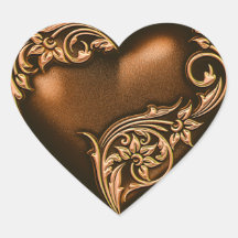 Or brun chocolat du rouleau W de coeur Autocollants