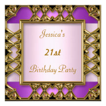 Or de pourpre de rose de fête d'anniversaire cartons d'invitation personnalisés