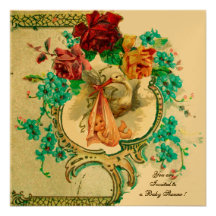 Or du BABY SHOWER 2 de CIGOGNE métallique Invitations Personnalisées