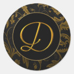 Or du monogramme D et joint noir de mariage damass Autocollants