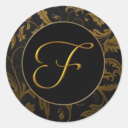 Or du monogramme F et joint noir de mariage damass Adhésifs