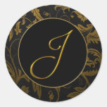 Or du monogramme J et joint noir de mariage damass Adhésifs