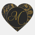 Or du monogramme M et joint noir de mariage damass Autocollants