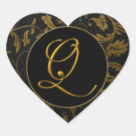 Or du monogramme Q et joint noir de mariage damass Autocollants