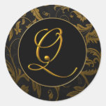 Or du monogramme Q et joint noir de mariage damass Autocollants