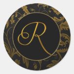 Or du monogramme R et joint noir de mariage damass Autocollants