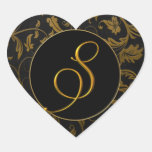 Or du monogramme S et joint noir de mariage damass Autocollants