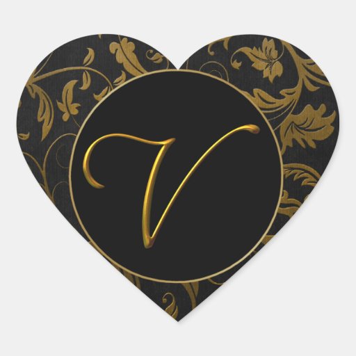 Or du monogramme V et joint noir de mariage damass Autocollants