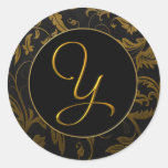 Or du monogramme Y et joint noir de mariage damass Autocollant