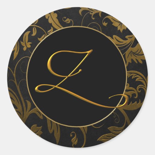 Or du monogramme Z et joint noir de mariage damass Autocollants