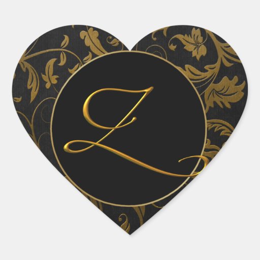 Or du monogramme Z et joint noir de mariage damass Autocollants