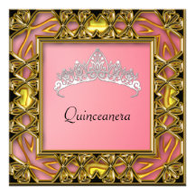 Or et saumon de fête d'anniversaire de Quinceanera Faire-parts