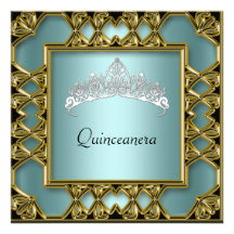 Or et Teal de fête d'anniversaire de Quinceanera Faire-part Personnalisé