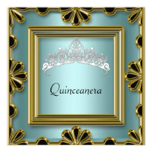Or et Teal de fête d'anniversaire de Quinceanera Carton D'invitation