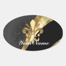 Or fleur de lys sur le noir stickers ovales
