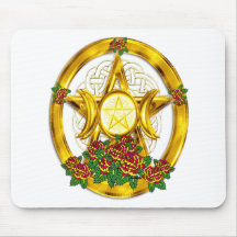Or païen de pentagramme de Wiccan avec des roses Tapis De Souris