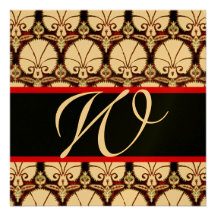Or ROUGE BLANC NOIR de MONOGRAMME d'OEILLETS de DA Cartons D'invitation Personnalisés