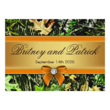 Orange Hunting Themed Camo Wedding Invitations