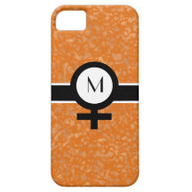 Orange/noir/blanc+Signe femelle+ Votre monogramme Coques iPhone 5