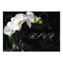 Orchidée noire et blanche dramatique assortissant  faire-part personnalisé