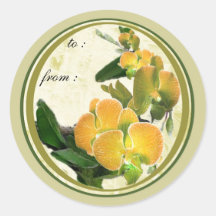orchidées oranges 1 étiquette de cadeau adhésifs ronds