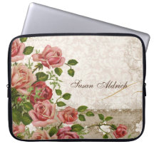 Ordinateur nommé personnalisé, cru rose de treilli trousse pour ordinateur portable