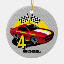 Ornement d'anniversaire de voiture de course 4ème