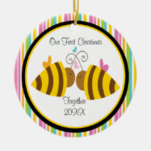 Ornement de Noël de couples d'abeilles d'amour