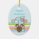 Ornement d'ovale d'anniversaire de bleu de souris 