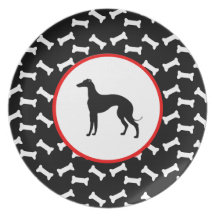 Os de chien noir et blanc de silhouette de lévrier assiettes