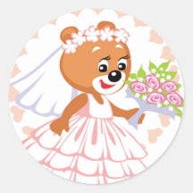Ours de nounours de jeune mariée adhésifs ronds