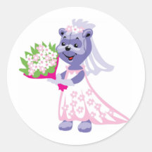 Ours de nounours mignon de jeune mariée adhésifs ronds