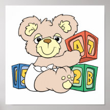 Ours et blocs mignons de bébé affiche