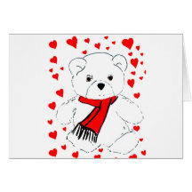 Ours et coeurs de nounours blancs carte de vœux