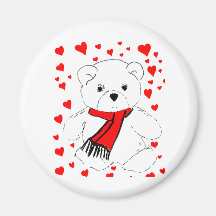 Ours et coeurs de nounours blancs magnets pour réfrigérateur
