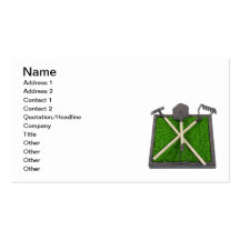 Outils de jardinage sur le lit augmenté d'herbe cartes de visite professionnelles