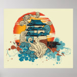 Pagoda asiatique de temple et affiche faite sur co
