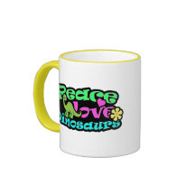 Paix, amour, dinosaures mug