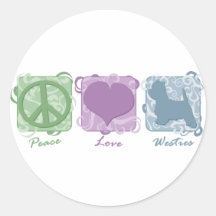Paix, amour, et Westies en pastel Adhésif Rond
