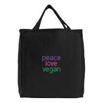 paix, amour, végétalien sacs brodés