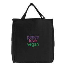 paix, amour, végétalien sac brodé
