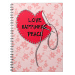 Paix d'amour et coeur de couture de bonheur carnets à spirale