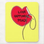 Paix d'amour et coeur de couture de bonheur tapis de souris