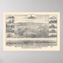 Palo Alto, carte panoramique 1888 (1658A) de CA Posters