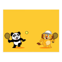 Panda et lion de tennis cartes postales