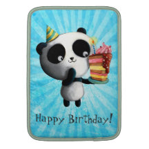 Panda mignon d'anniversaire avec le gâteau poche macbook air