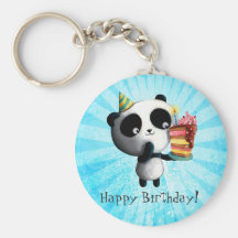 Panda mignon d'anniversaire avec le gâteau porte-clés